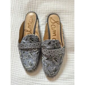 Sam Edelman Mule Loafers Blue Floral Jacquard Slip On Slides Coastal Career Sz 8